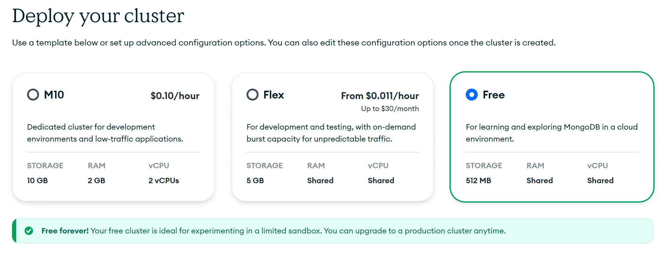 choose mongodb cluster plan